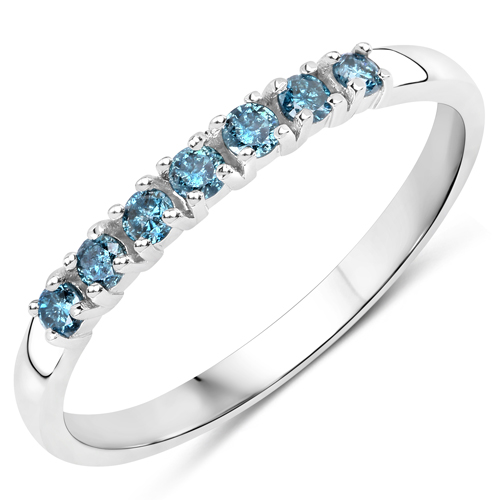 Diamond-0.22 Carat Genuine Blue Diamond 14K White Gold Ring (I1-I2)