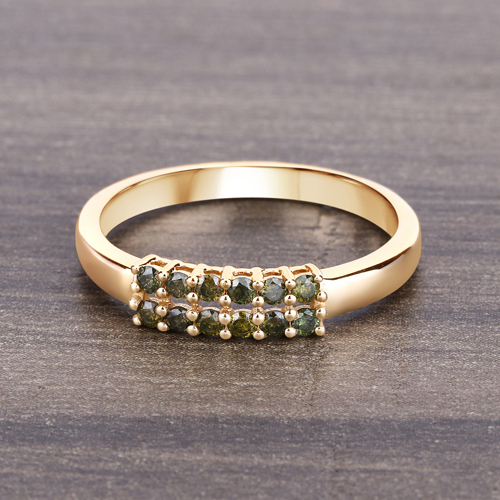 0.27 Carat Genuine Green Diamond 14K Yellow Gold Ring (I1-I2)