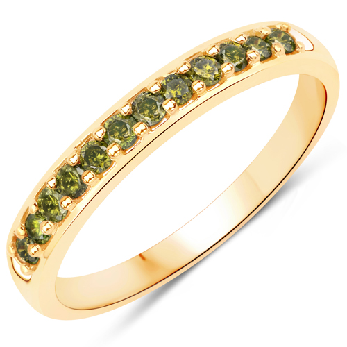 Diamond-0.27 Carat Genuine Green Diamond 14K Yellow Gold Ring (I1-I2)