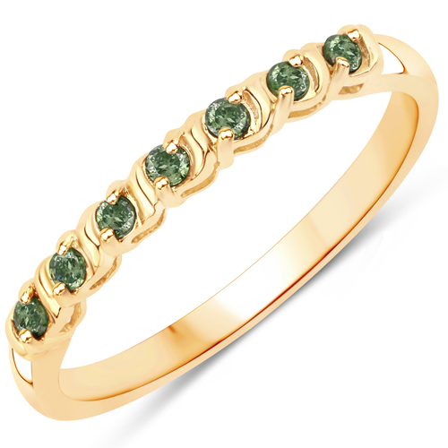 Diamond-0.16 Carat Genuine Green Diamond 14K Yellow Gold Ring (I1-I2)