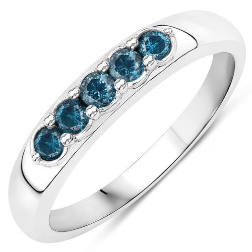 Diamond-0.27 Carat Genuine Blue Diamond 14K White Gold Ring (I1-I2)