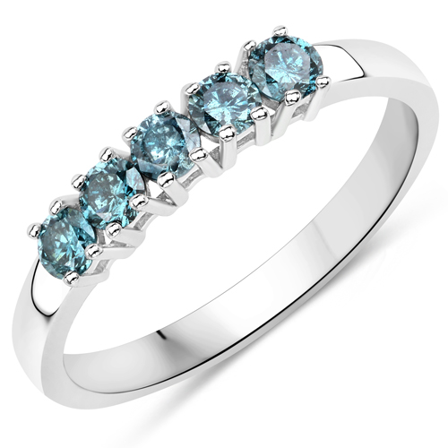 Diamond-0.44 Carat Genuine Blue Diamond 14K White Gold Ring (I1-I2)
