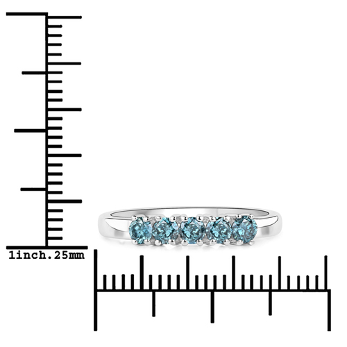 0.44 Carat Genuine Blue Diamond 14K White Gold Ring (I1-I2)