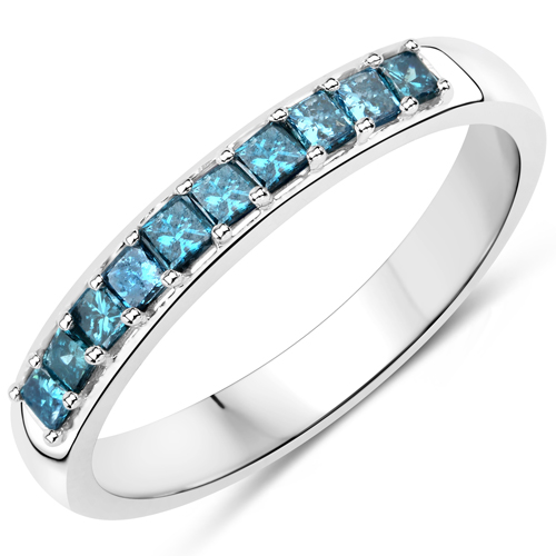 Diamond-0.38 Carat Genuine Blue Diamond 14K White Gold Ring (I1-I2)