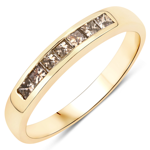 Diamond-0.39 Carat Genuine Champagne Diamond 14K Yellow Gold Ring (SI1-SI2)