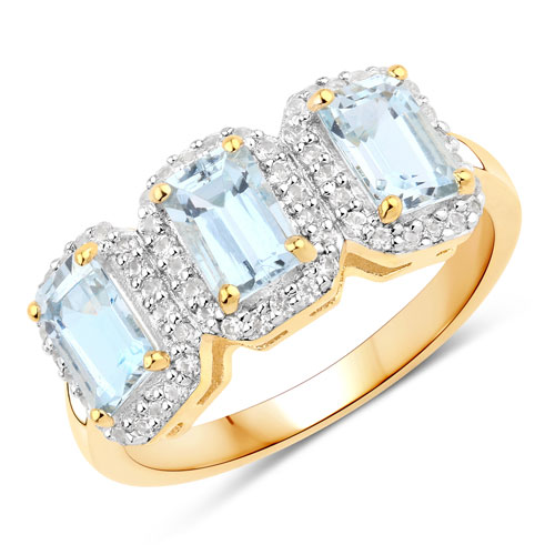Rings-1.65 Carat Aquamarine and Created White Sapphire .925 Sterling Silver Ring