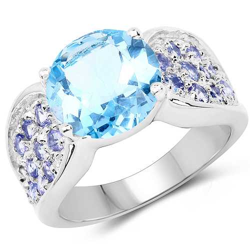 Rings-4.77 Carat Genuine Blue Topaz and Tanzanite .925 Sterling Silver Ring
