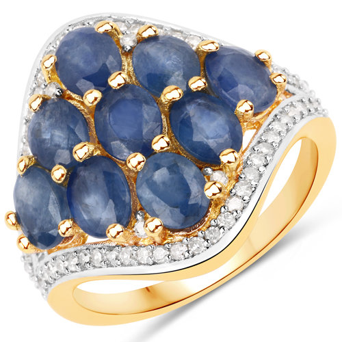 Sapphire-3.39 Carat Genuine Blue Sapphire and White Diamond .925 Sterling Silver Ring