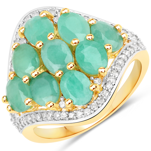 Emerald-2.85 Carat Genuine Emerald and White Diamond .925 Sterling Silver Ring