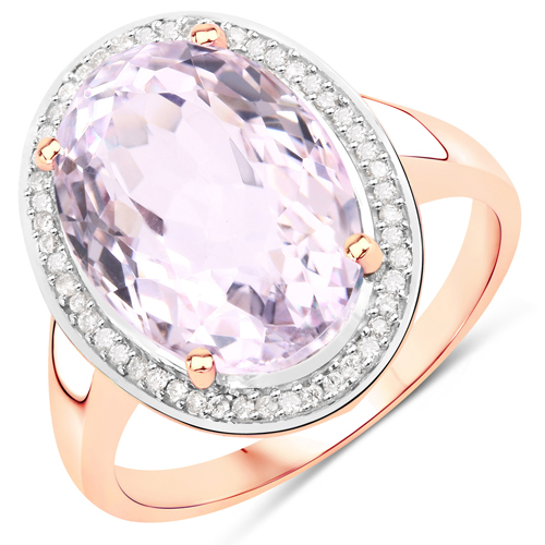 Rings-7.35 Carat Genuine Kunzite and White Diamond 14K Rose Gold Ring