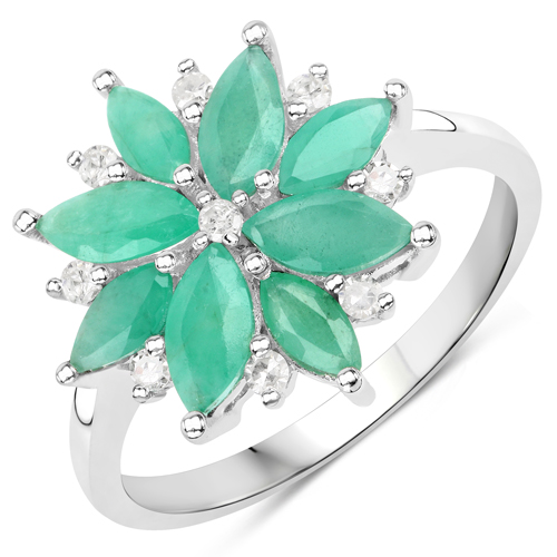 Emerald-1.52 Carat Genuine Emerald and White Diamond .925 Sterling Silver Ring