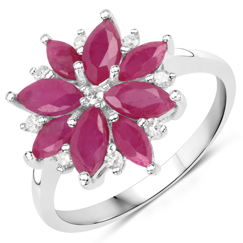 Ruby-1.48 Carat Genuine Johnson Ruby and White Diamond .925 Sterling Silver Ring