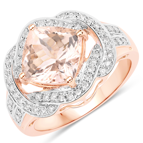 Rings-2.85 Carat Genuine Morganite and White Diamond 14K Rose Gold Ring