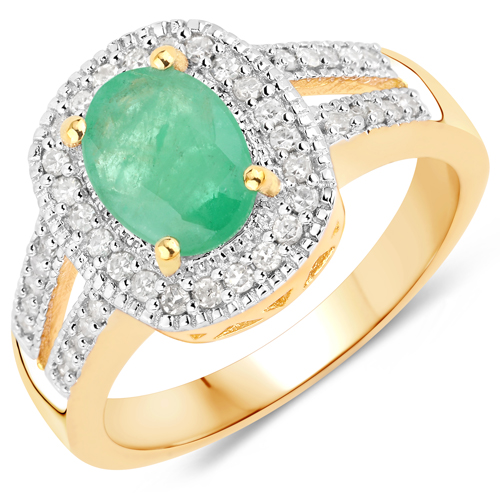 Emerald-1.41 Carat Genuine Emerald and White Diamond .925 Sterling Silver Ring