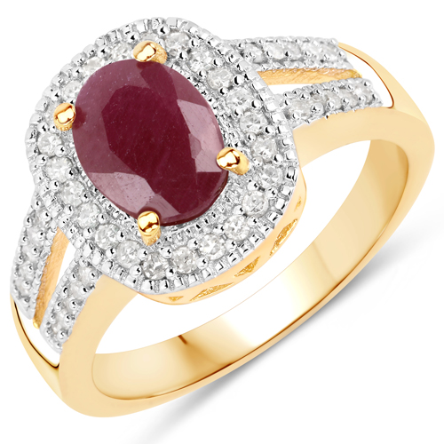 Ruby-2.06 Carat Genuine Ruby and White Diamond .925 Sterling Silver Ring