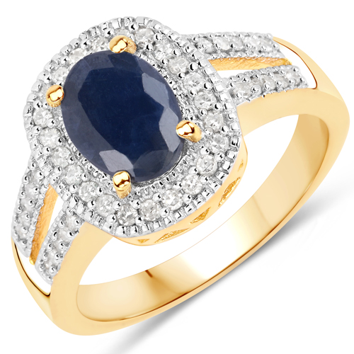 Sapphire-2.06 Carat Genuine Blue Sapphire and White Diamond .925 Sterling Silver Ring