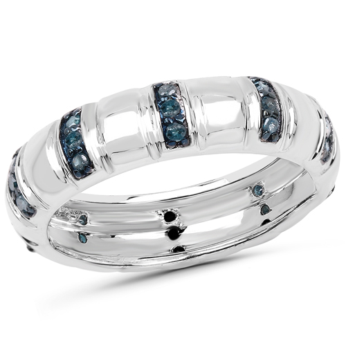 Diamond-0.24 Carat Genuine Blue Diamond .925 Sterling Silver Ring