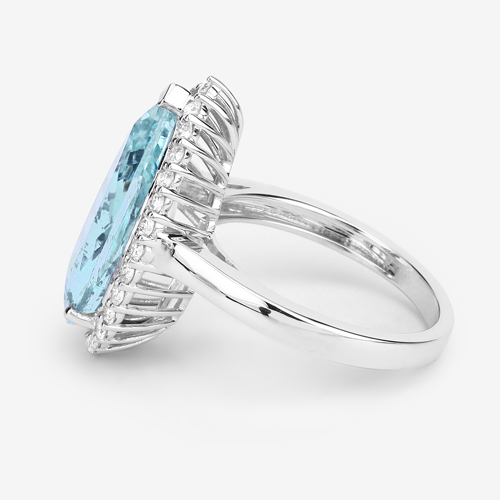 6.87 Carat Genuine Aquamarine And White Diamond 14K White Gold Ring