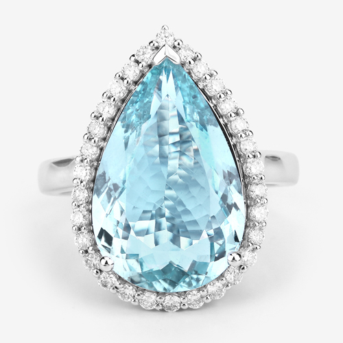 6.87 Carat Genuine Aquamarine And White Diamond 14K White Gold Ring