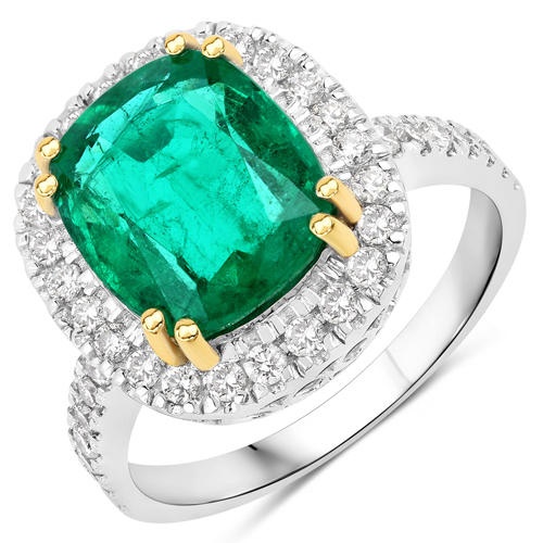 Emerald-4.29 Carat Genuine Zambian Emerald and White Diamond 14K White Gold Ring
