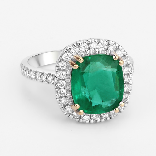4.29 Carat Genuine Zambian Emerald and White Diamond 14K White Gold Ring