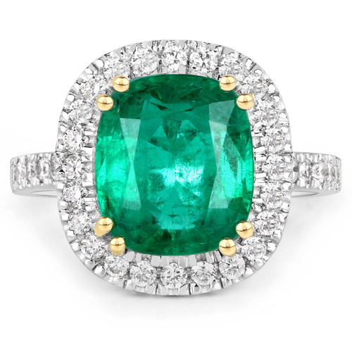 4.29 Carat Genuine Zambian Emerald and White Diamond 14K White Gold Ring