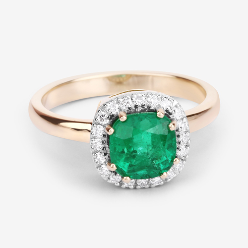 1.98 Carat Genuine Zambian Emerald and White Diamond 14K Yellow Gold Ring