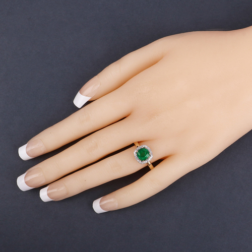 1.98 Carat Genuine Zambian Emerald and White Diamond 14K Yellow Gold Ring