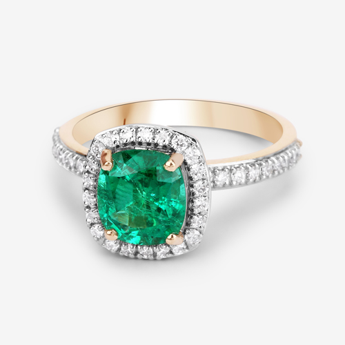 2.08 Carat Genuine Zambian Emerald and White Diamond 14K Yellow Gold Ring