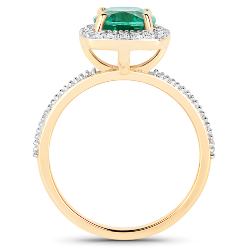 2.08 Carat Genuine Zambian Emerald and White Diamond 14K Yellow Gold Ring