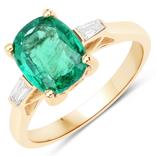 Emerald-2.26 Carat Genuine Zambian Emerald and White Diamond 14K Yellow Gold Ring