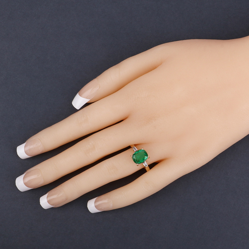 2.26 Carat Genuine Zambian Emerald and White Diamond 14K Yellow Gold Ring