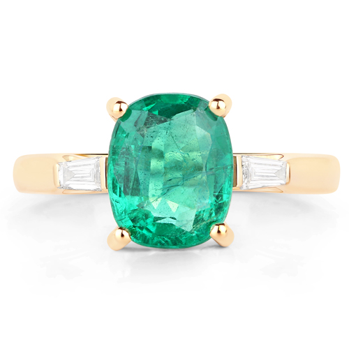 2.26 Carat Genuine Zambian Emerald and White Diamond 14K Yellow Gold Ring