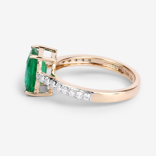 2.39 Carat Genuine Zambian Emerald and White Diamond 14K Yellow Gold Ring