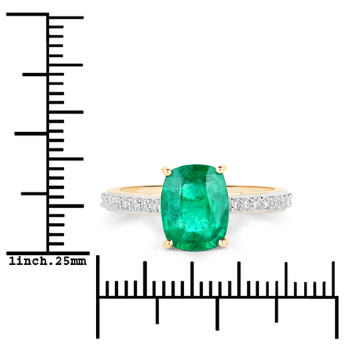 2.39 Carat Genuine Zambian Emerald and White Diamond 14K Yellow Gold Ring