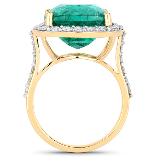 12.62 Carat Genuine Zambian Emerald and White Diamond 18K Yellow Gold Ring