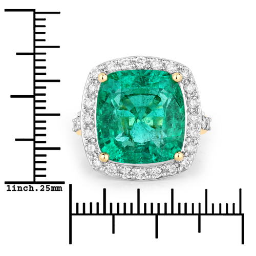12.62 Carat Genuine Zambian Emerald and White Diamond 18K Yellow Gold Ring