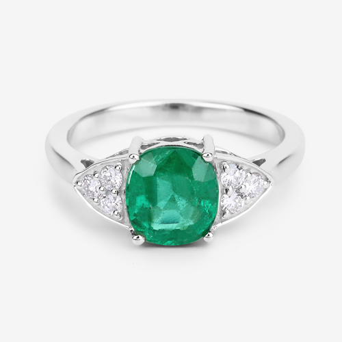 2.01 Carat Genuine Zambian Emerald and White Diamond 14K White Gold Ring
