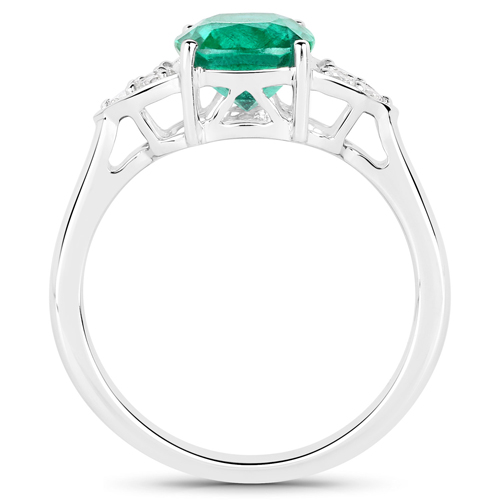 2.01 Carat Genuine Zambian Emerald and White Diamond 14K White Gold Ring