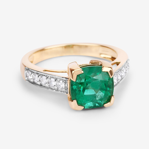3.31 Carat Genuine Zambian Emerald and White Diamond 14K Yellow Gold Ring