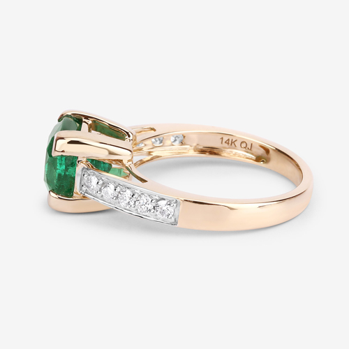 3.31 Carat Genuine Zambian Emerald and White Diamond 14K Yellow Gold Ring