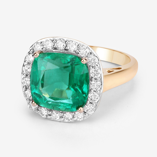 5.65 Carat Genuine Zambian Emerald and White Diamond 18K Yellow Gold Ring