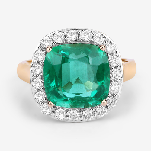 5.65 Carat Genuine Zambian Emerald and White Diamond 18K Yellow Gold Ring