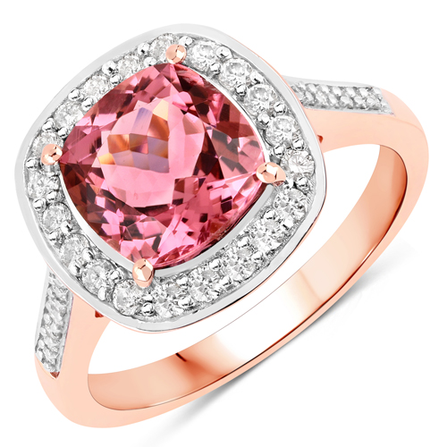 Rings-2.71 Carat Genuine Royal Pink Tourmaline and White Diamond 14K Rose Gold Ring