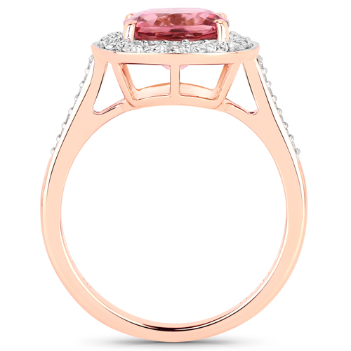 2.71 Carat Genuine Royal Pink Tourmaline and White Diamond 14K Rose Gold Ring