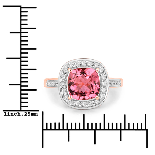2.71 Carat Genuine Royal Pink Tourmaline and White Diamond 14K Rose Gold Ring