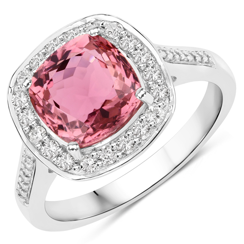 Rings-2.71 Carat Genuine Royal Pink Tourmaline and White Diamond 14K White Gold Ring