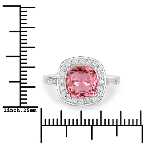 2.71 Carat Genuine Royal Pink Tourmaline and White Diamond 14K White Gold Ring