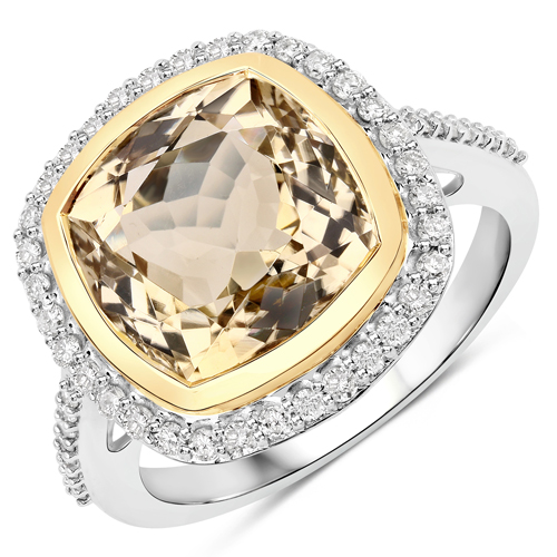 Rings-6.11 Carat Genuine Rarest Light Yellow Brazilian Tourmaline and White Diamond 14K White Gold Ring