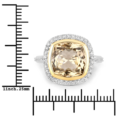 6.11 Carat Genuine Rarest Light Yellow Brazilian Tourmaline and White Diamond 14K White Gold Ring